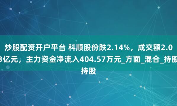 炒股配资开户平台 科顺股份跌2.14%，成交额2.03亿元，主力资金净流入404.57万元_方面_混合_持股
